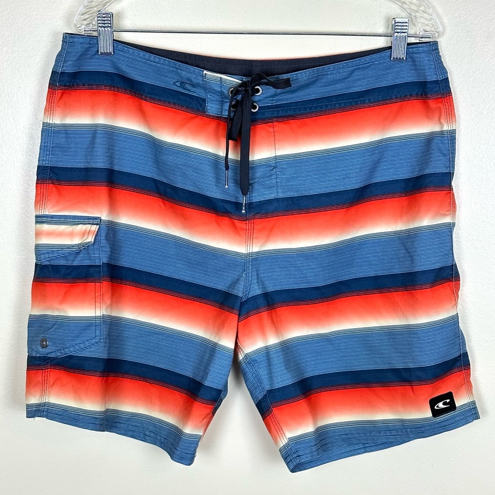 O’NEILL Men’s Santa Cruz Board Shorts Colorful Stripe with Pocket, Size 34